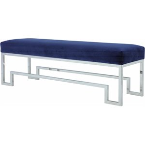 Pangea Home Laurence 18&quot Stainless Steel Bench in Silver & Navy Velvet