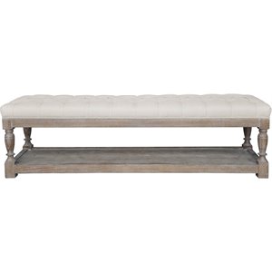 Pangea Home Athena 17&quot Wood Bench in Antique White & Linen