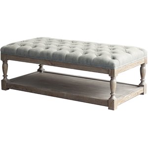 Pangea Home Athena Wood Rectangle Coffee Table in Antique White & Linen