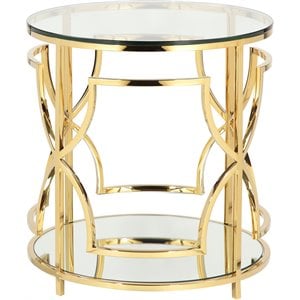 Pangea Home Edward Metal Round Side Table with Glass in Polished Gold