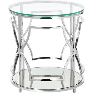 Pangea Home Edward Metal Round Side Table with Glass in Silver