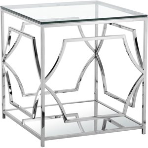 Pangea Home Edward Metal Side Table with Glass in Silver