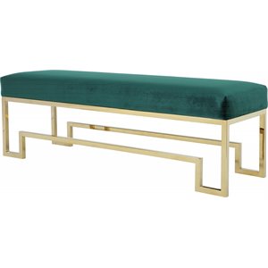 Pangea Home Laurence 18&quot Stainless Steel Bench in Gold & Green Velvet