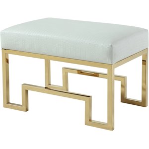 Pangea Home Laurence 18&quot Stainless Steel Stool in Gold & Faux White Gator