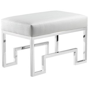 Pangea Home Laurence 18&quot Stainless Steel Stool in Silver & Faux White Gator