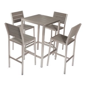 Pangea Home Breeze 5-piece Modern Aluminum Frame Patio Bar Set in Gray