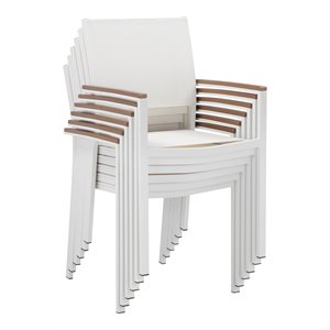 Pangea Home David Aluminum Patio Dining Char in White/Natural Teak (Set of 6)
