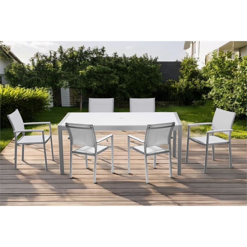 Pangea Home David Modern Aluminum Patio Dining Set in Brush Frame/White