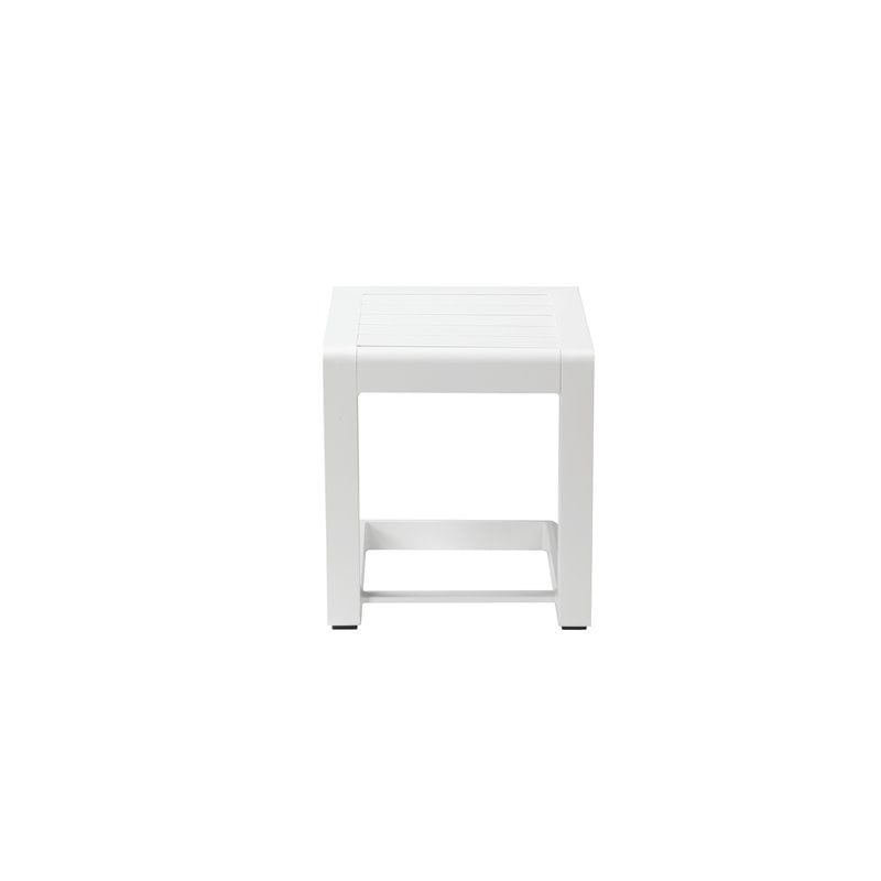Pangea Home Leaf Modern Aluminum Patio Side Table in Powder Coated White