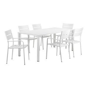 Pangea Home Miami 7-piece Modern Aluminum Frame Patio Dining Set in White