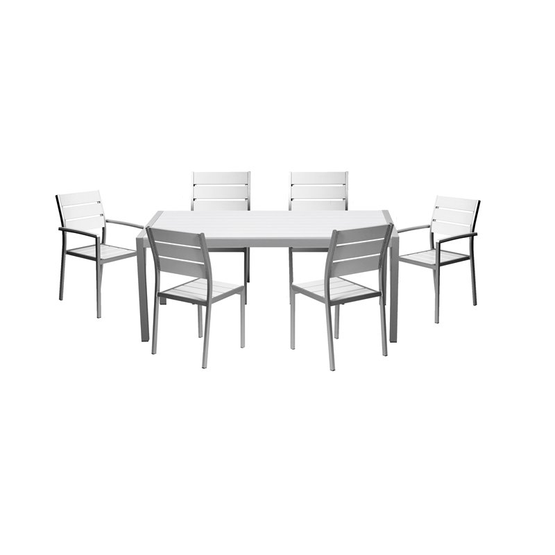 Pangea Home Breeze 7-piece Aluminum Patio Dining Set in Gray Frame/White