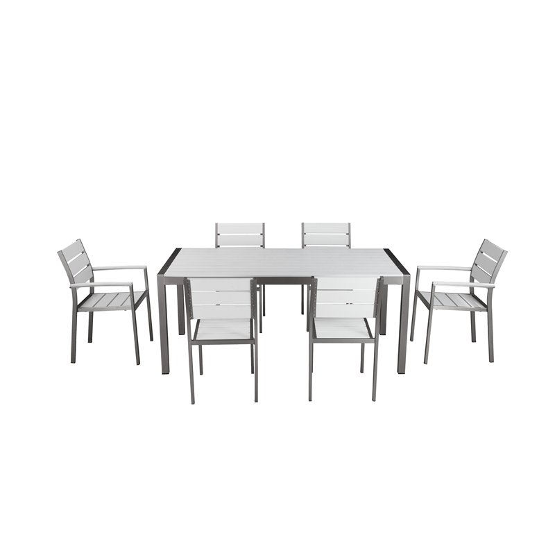Pangea Home Breeze 7-piece Aluminum Patio Dining Set in Gray Frame/White