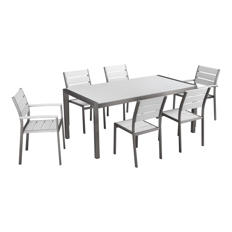 Pangea Home Breeze 7-piece Aluminum Patio Dining Set in Gray Frame/White