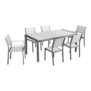 Pangea Home Breeze 7-piece Aluminum Patio Dining Set in Gray Frame/White