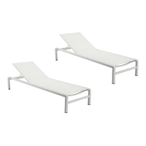 Pangea Home Olly Modern Aluminum Frame Patio Loungers in White (Set of 2)
