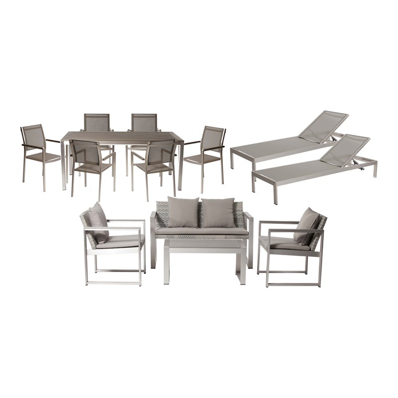 Pangea Home Chester 13-piece Modern Aluminum Patio Sofa Set in Gray