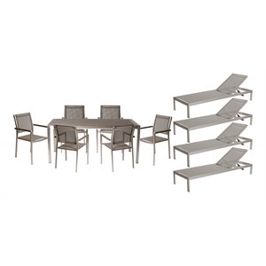 Pangea Home David 11-piece Modern Aluminum Patio Dining Set in Gray