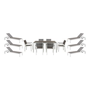 Pangea Home David 13-piece Modern Aluminum Patio Dining Set in White/Gray
