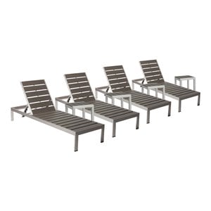 Pangea Home Joseph 8-piece Aluminum Patio 4 Loungers and 4 Side Tables in Gray