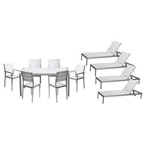 Pangea Home Roy 11-piece Modern Aluminum Patio Dining Set in White