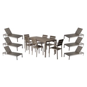 Pangea Home Roy 13-piece Modern Aluminum Patio Dining Set in Gray
