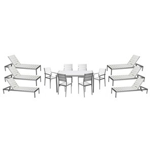 Pangea Home Roy 13-piece Modern Aluminum Patio Dining Set in White