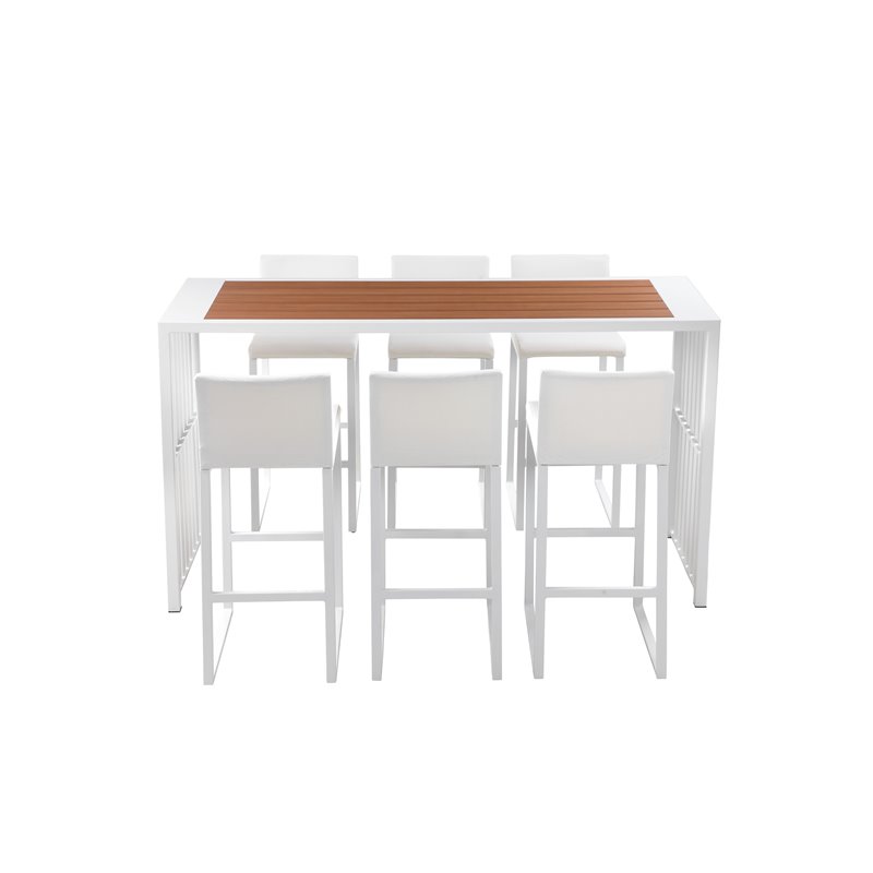 Pangea Home Milo 7-piece Modern Aluminum Patio Bar Set in White