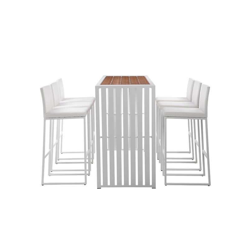 Pangea Home Milo 7-piece Modern Aluminum Patio Bar Set in White