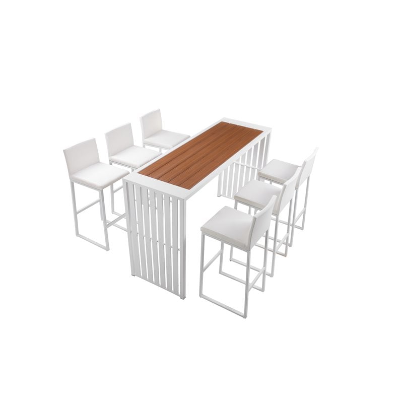 Pangea Home Milo 7-piece Modern Aluminum Patio Bar Set in White