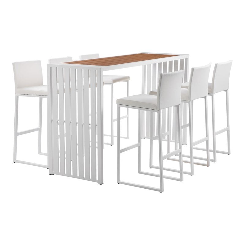 Pangea Home Milo 7-piece Modern Aluminum Patio Bar Set in White