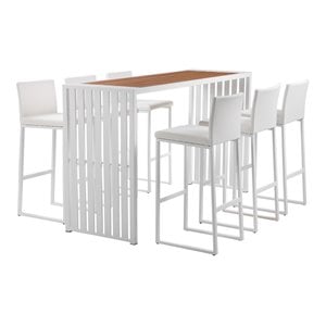 Pangea Home Milo 7-piece Modern Aluminum Patio Bar Set in White