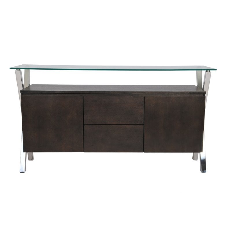 Pangea Home Beverly Modern Wood Veneer & High Polished Steel Buffet in Espresso