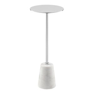 Pangea Home Winston Modern Genuine Marble and Metal Side Table in White