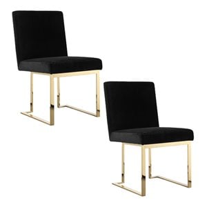 Pangea Home Dexter 18.5&quot Velvet/Steel Metal Side Chair in Black/Gold (Set of 2)