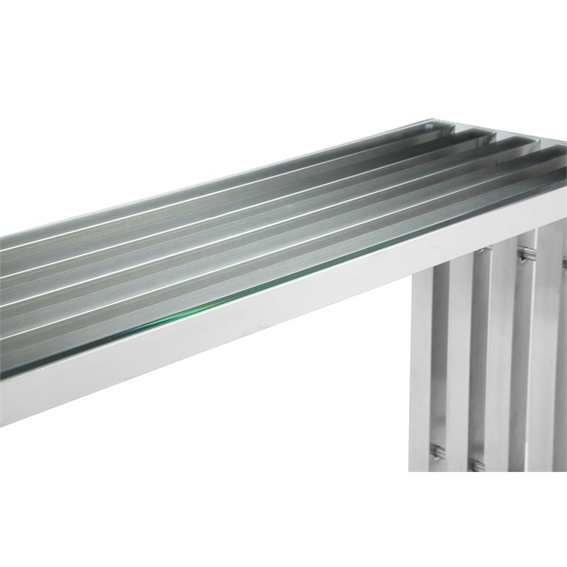 Pangea Home Vlad Modern Brushed Steel Metal Console Table in Silver