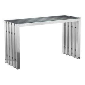 Pangea Home Vlad Modern Brushed Steel Metal Console Table in Silver