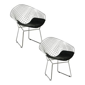 Pangea Home Galaxy 15.5&quot Wire Mesh Faux Leather Chair in Black (Set of 2)