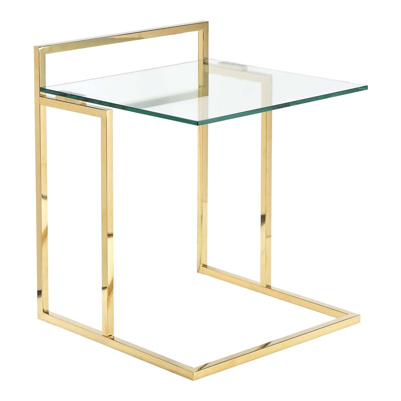 Pangea Home Helen Modern Glass & Steel Tray Table in Gold/Clear