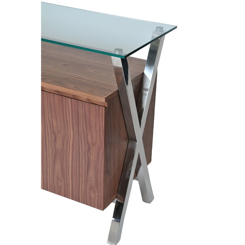 Pangea Home Beverly Modern Wood Veneer & High Polished Steel Buffet in Walnut