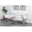 Pangea Home Beverly Large Modern Tempered Glass & Lacquer Wood Desk in White