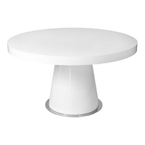 Pangea Home Donald Gloss Lacquer & Polished Steel Metal Dining Table in White