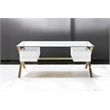 Pangea Home Beverly Large Glass & Polished Steel Desk in Gold/White and Clear