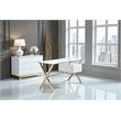 Pangea Home Beverly Small Glass & Polished Steel Desk in Gold/White and Clear