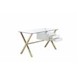 Pangea Home Beverly Small Glass & Polished Steel Desk in Gold/White and Clear
