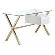 Pangea Home Beverly Small Glass & Polished Steel Desk in Gold/White and Clear