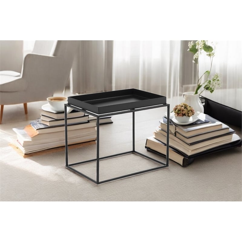 Pangea Home Bixby Framed Tray Modern Metal Side Table in Black