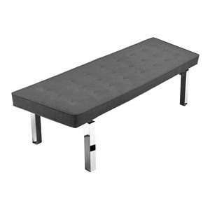 Pangea Home Lina 19&quot Polyester Fabric & Metal Tufted Bench in Charcoal