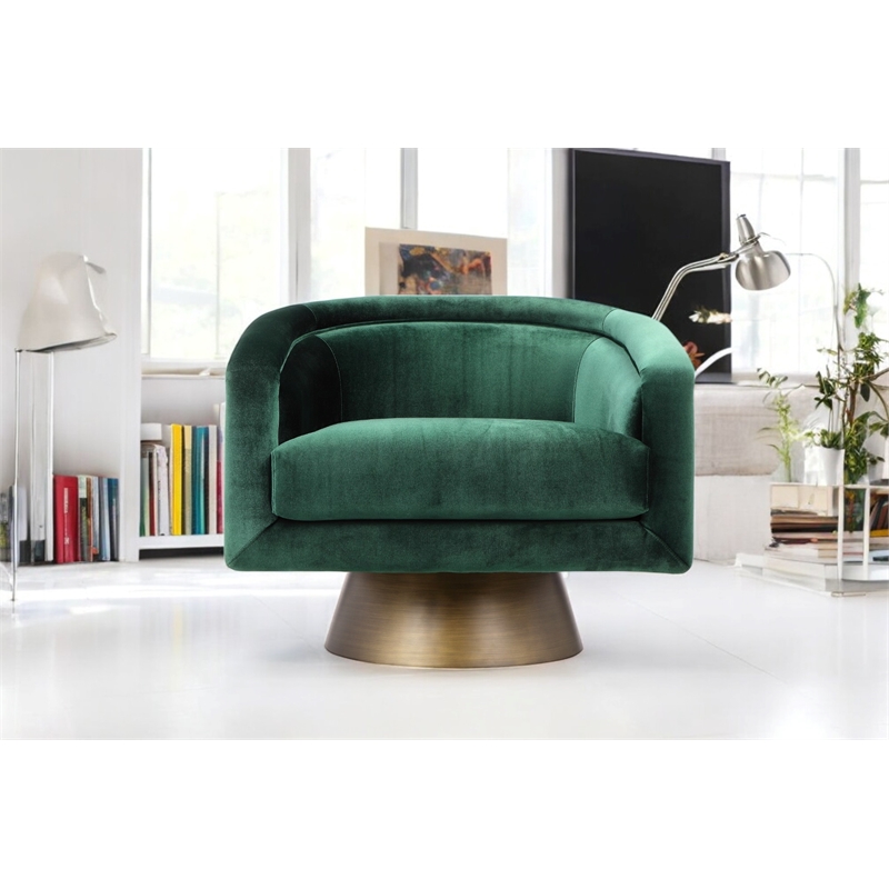 Pangea Home Audrina Swivel Velvet & Metal Lounge Chair in Brass/Green