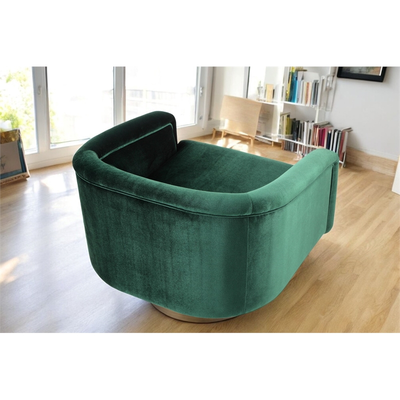 Pangea Home Audrina Swivel Velvet & Metal Lounge Chair in Brass/Green