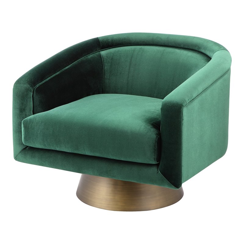 Pangea Home Audrina Swivel Velvet & Metal Lounge Chair in Brass/Green